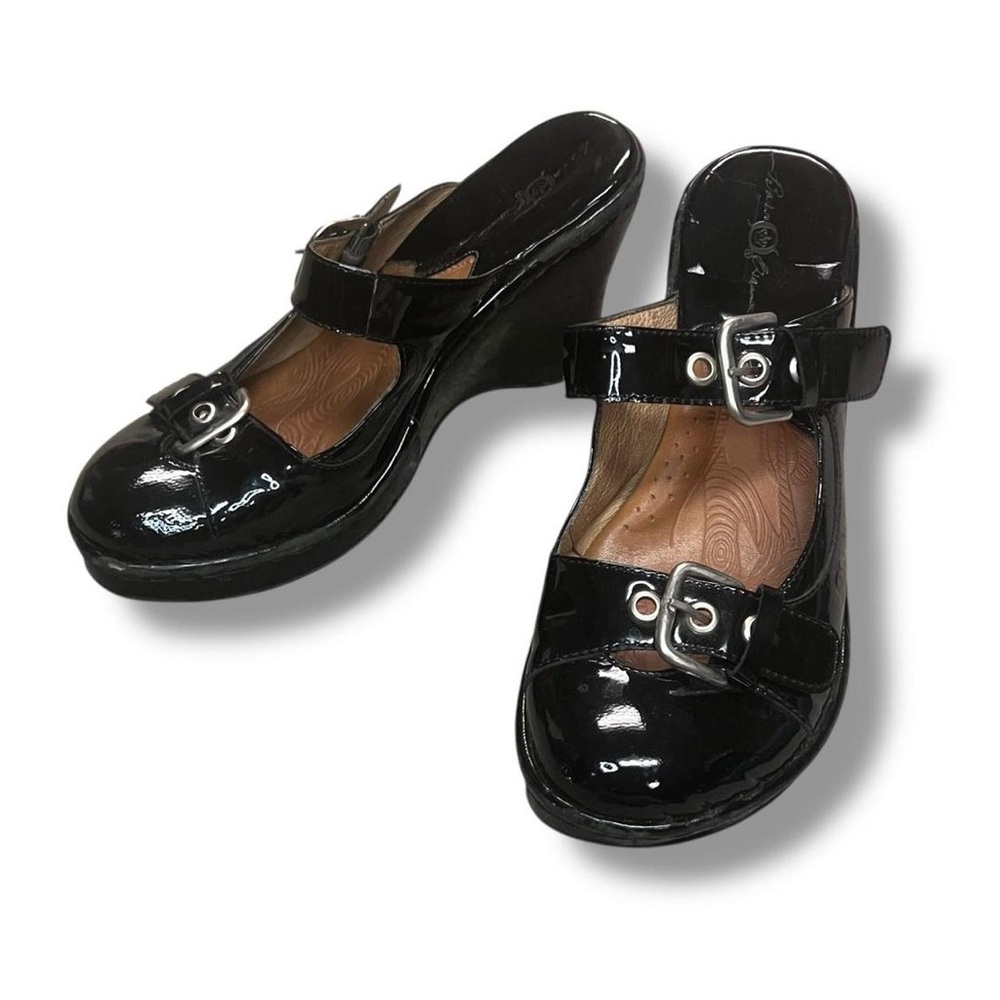Y2k black patent leather platform wedge heels